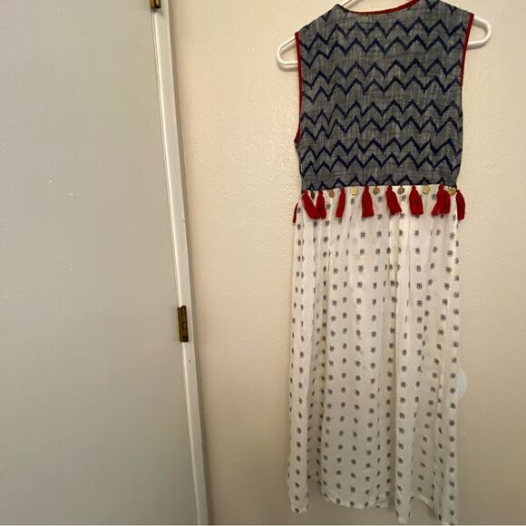 THML Boho Sleeveless Printed Tassel medallion Kaftan Duster Festival Coachella S - Picture 2 of 12